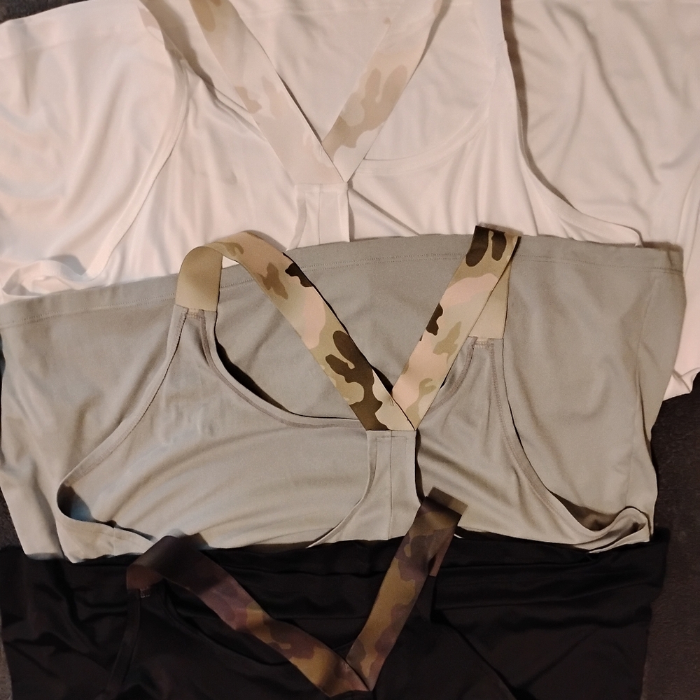 3 Nike Tank Tops with Camo T Strap Black, Gray & White Sz XXL